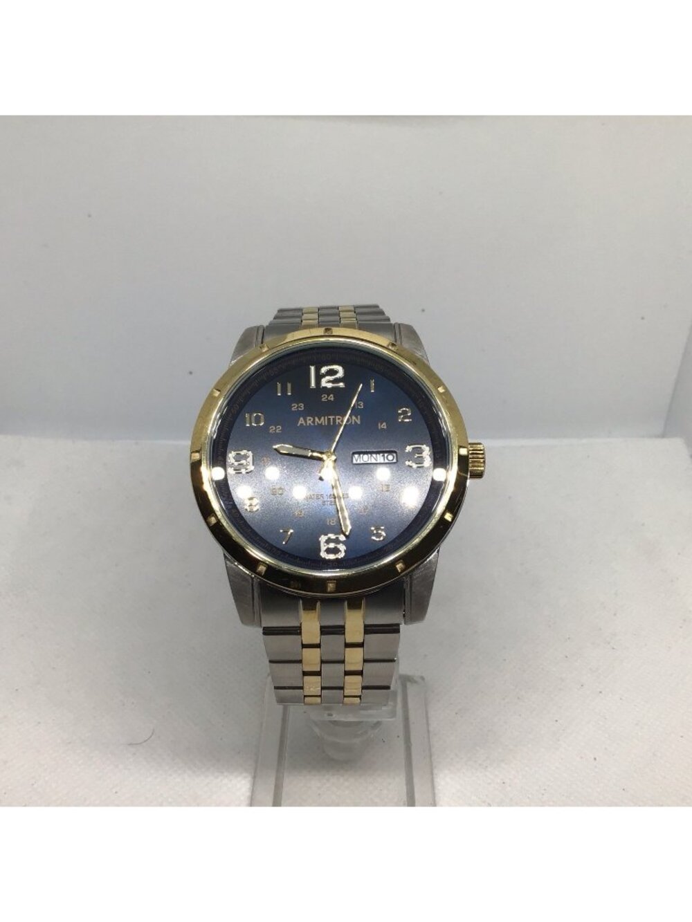 Armitron Men's Two-Tone Quartz Watch Blue Dial Day-Date WR 165ft